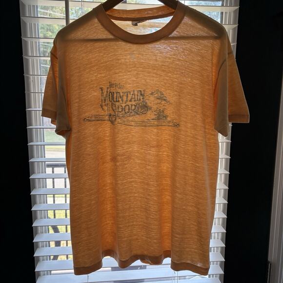 Vintage Paper Thin Distressed Worn Burnout T-Shirt Size L 1980s Yellow Mountain - Picture 2 of 6